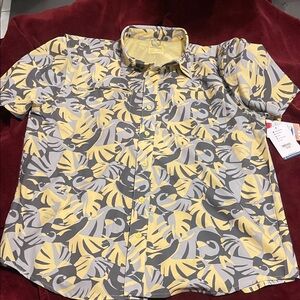 NWT Reel Legends Yellow and Gray Leaf Print Shirt
